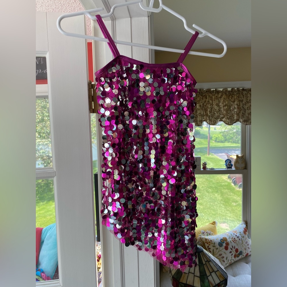 Weissman catalog pink large sequin biased cut hem with shorts and headband SC